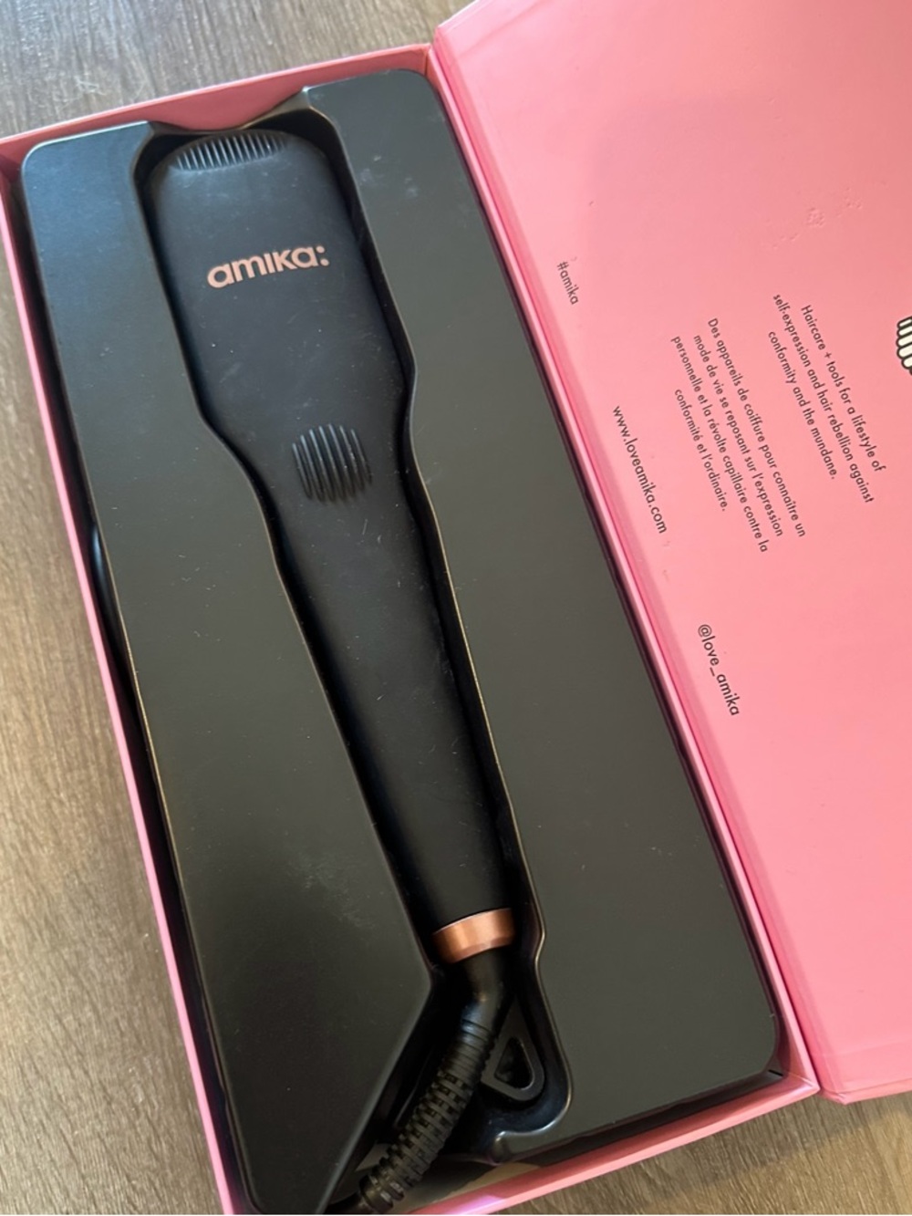 amika Matte Black Hair Straightener with Rose Gold Accent